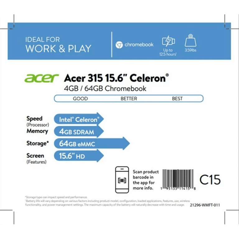 Acer Chromebook 315, 15.6 HD - Intel Celeron N4000 - Imagem 2