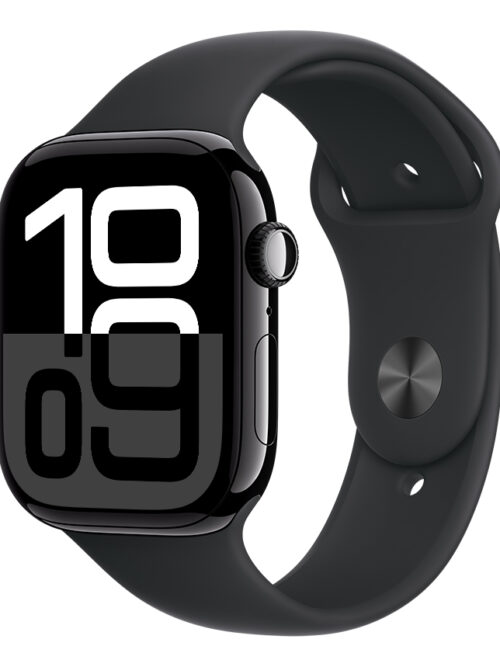 Apple Watch Series 10 GPS • Caixa preta brilhante de alumínio – 46 mm • Pulseira esportiva preta – M/G - Distribuidor Autorizado